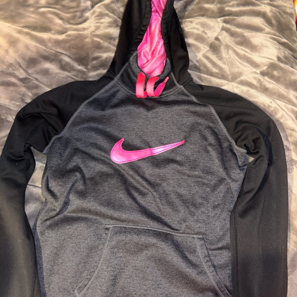 Nike Black and Pink Logo Hoodie